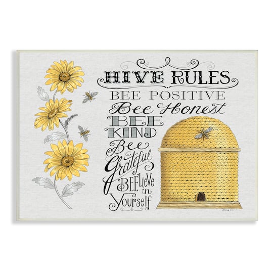 Stupell Industries Hive Rules Motivational Phrases Bee Puns Vintage Beehive Wall Plaque